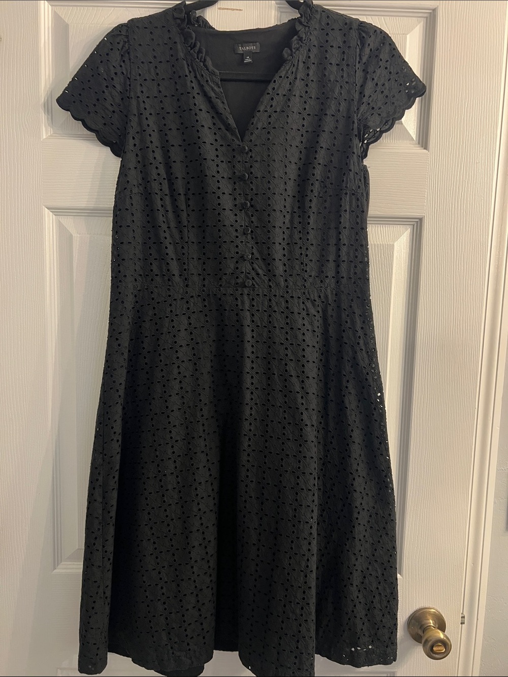 Talbots Black Eyelet A-Line Dress with Ruffle Trim